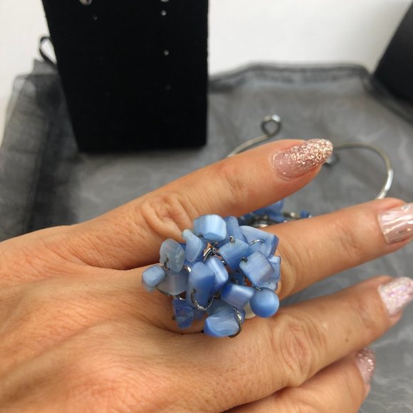 Hawaiian Jewelry Design 3-piece Bracelet Cluster Ring Earring Set Beachy Bling - Picture 3 of 15